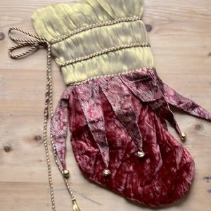 Gold Renaissance Lurex Velvet Bells Christmas Stocking Nantucket Dist. Co. NWOT